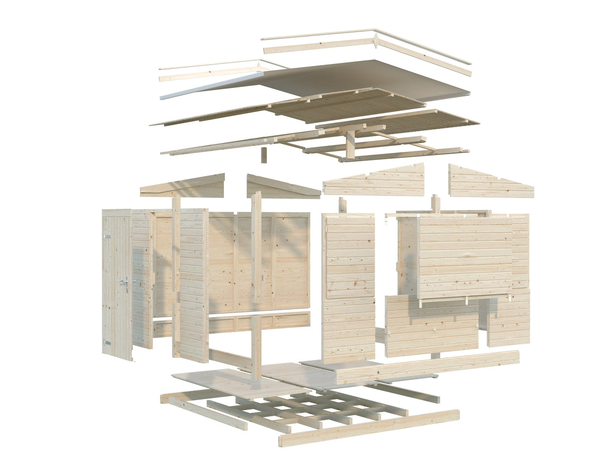 Marian 6.2m2 (2.98x2.28m | 16mm) Valmis seinaelementidest kokkuvolditav kiosk