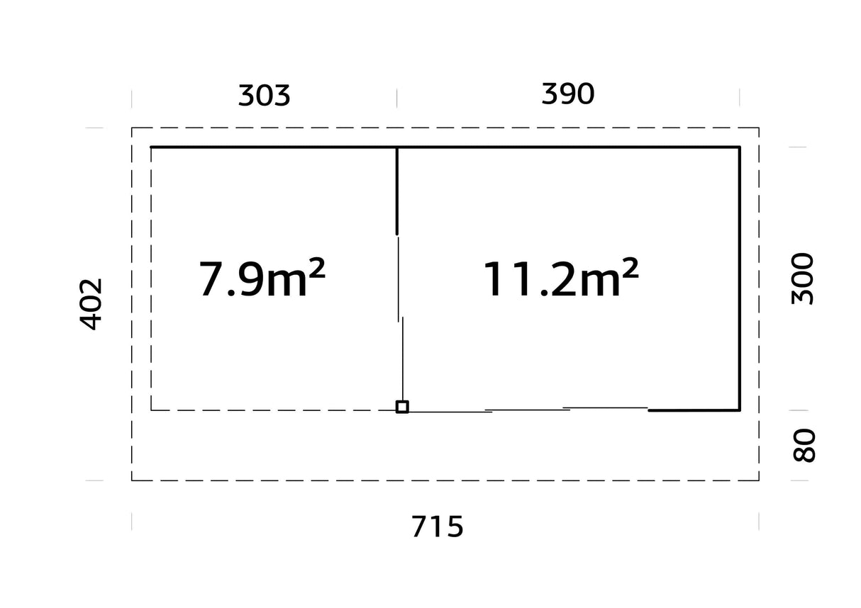Andrea 11.2+7.9m2 (6.93x3m | 44mm) Lükanduste ja modernse nurgalahendusega aiamaja varikatusega