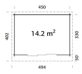 Lea 14.2m2 (4.5x3.3m | 44mm) Kaldkatusega freespruss-aiamaja lükandustega