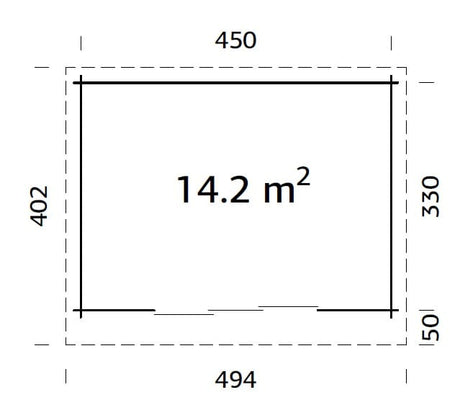Lea 14.2m2 (4.5x3.3m | 44mm) Kaldkatusega freespruss-aiamaja lükandustega