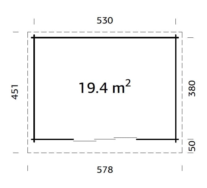 Lea 19.4m2 (5.3x3.8m | 44mm) Kaldkatusega freespruss-aiamaja lükandustega