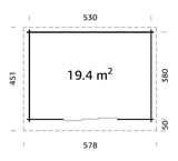Lea 19.4m2 (5.3x3.8m | 44mm) Kaldkatusega freespruss-aiamaja lükandustega