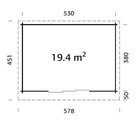 Lea 19.4m2 (5.3x3.8m | 44mm) Kaldkatusega freespruss-aiamaja lükandustega