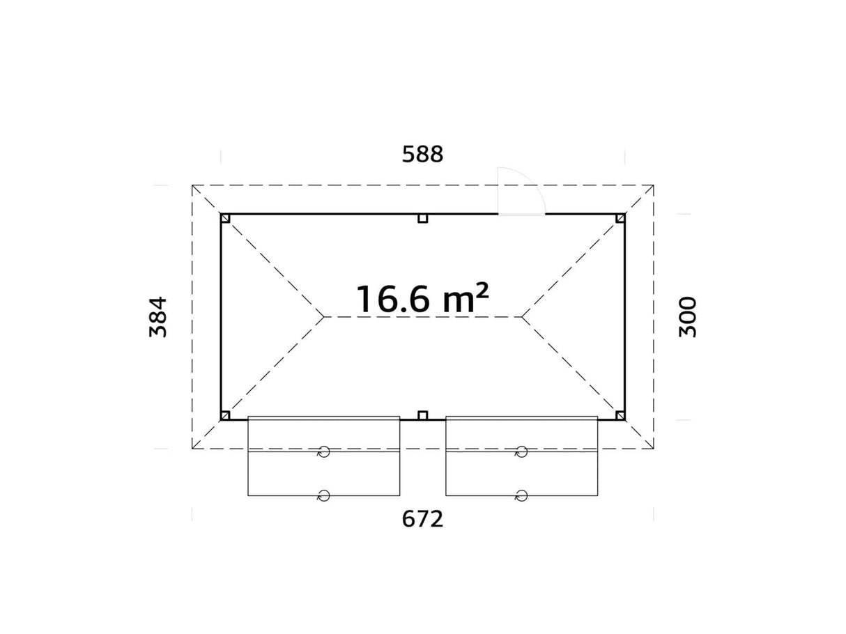 Bianca 16.6m2 Set 111 (5.88x3m) Kahe luugiga suur kiosk