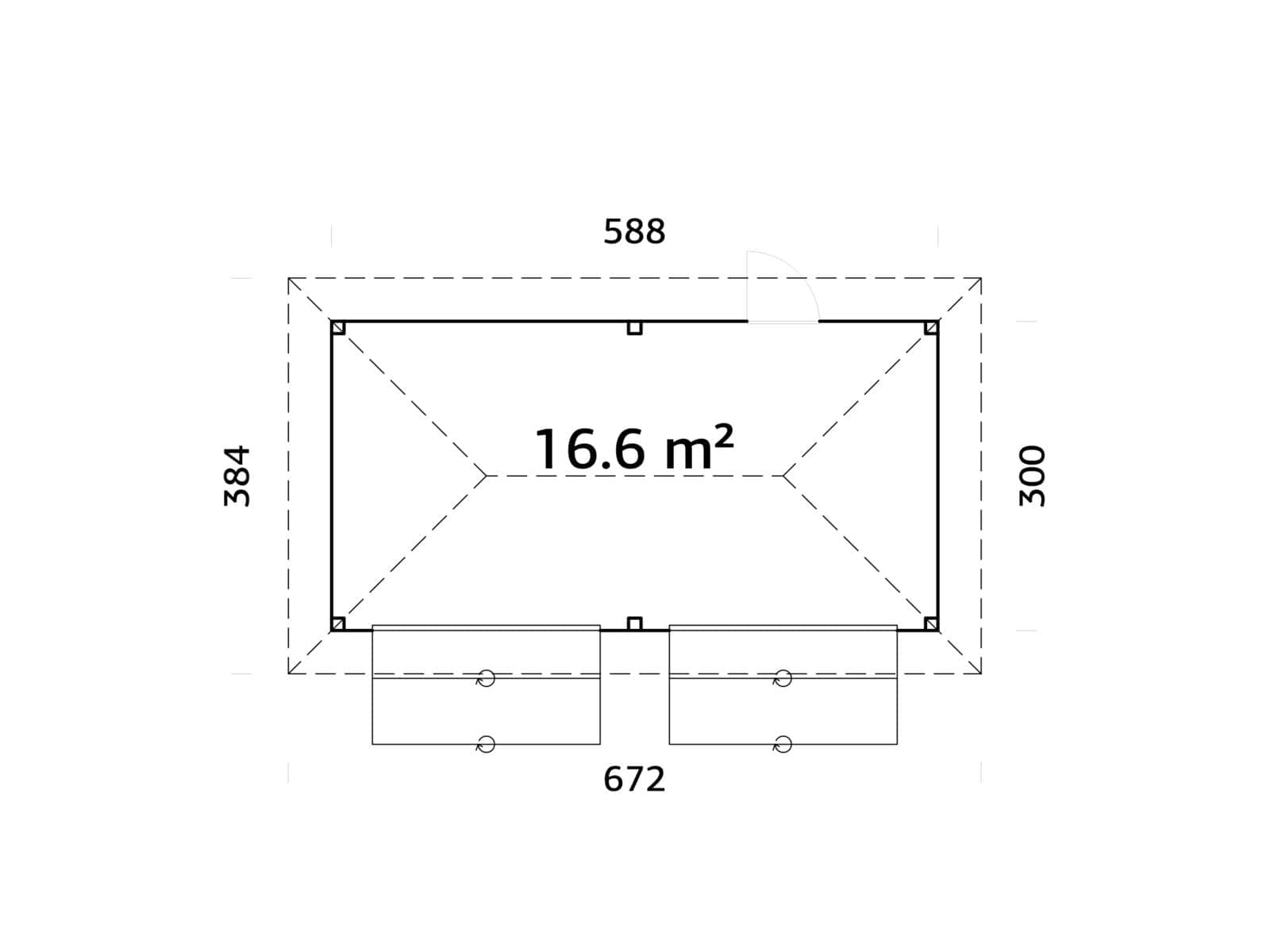 Bianca 16.6m2 Set 111 (5.88x3m) Kahe luugiga suur kiosk