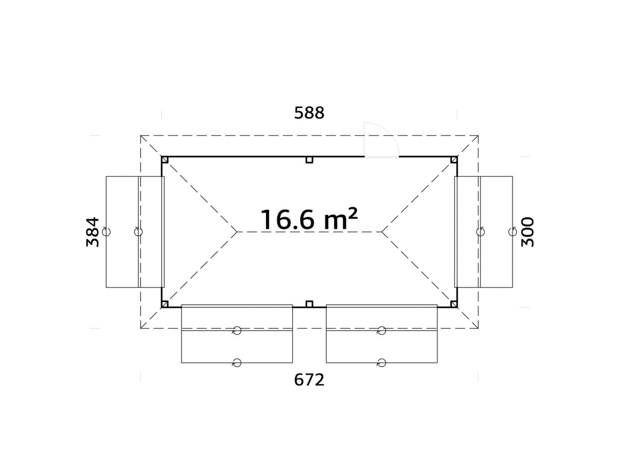 Bianca 16.6m2 Set 112 (5.88x3m) Nelja luugiga suur kiosk