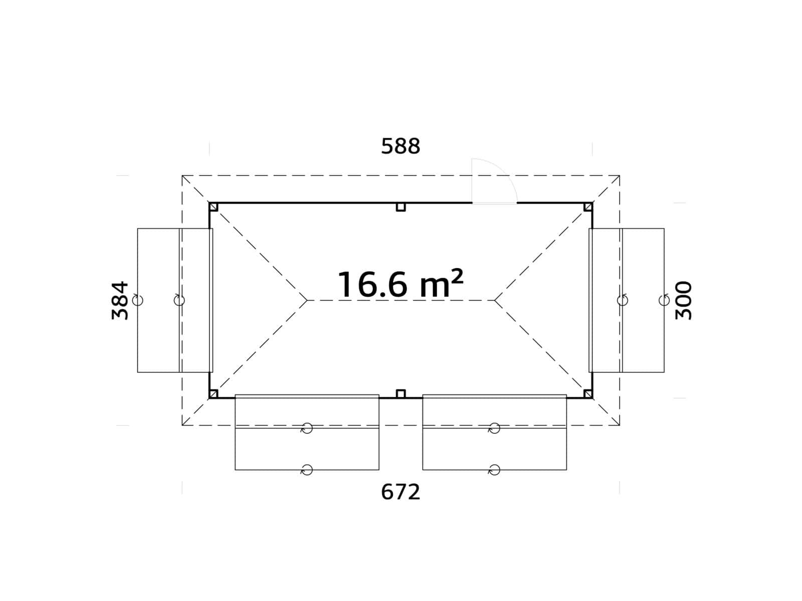 Bianca 16.6m2 Set 112 (5.88x3m) Nelja luugiga suur kiosk