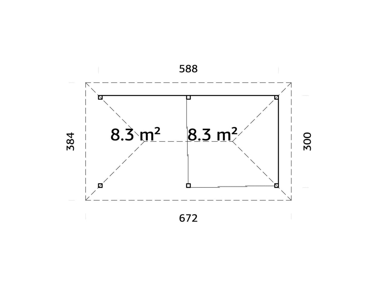 Bianca 16.6m2 Set 205/505 (5.88x3m) Kahe lükandukse ja varikatusega paviljon