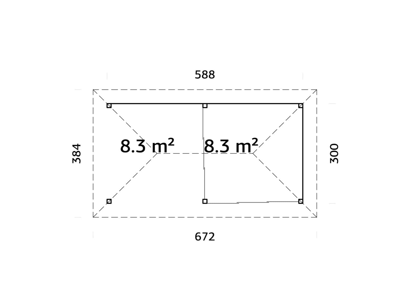 Bianca 16.6m2 Set 205/505 (5.88x3m) Kahe lükandukse ja varikatusega paviljon