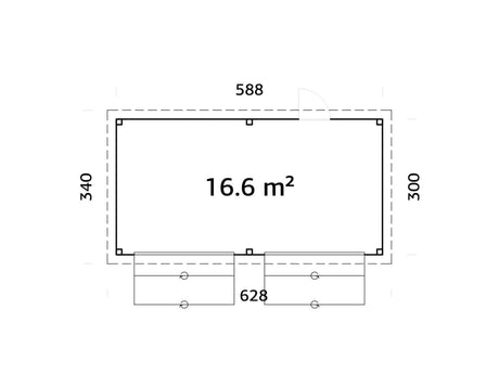 Lenna 16.6m2 Set 311 (5.88x3m) Lamekatuse ja kahe luugiga kiosk