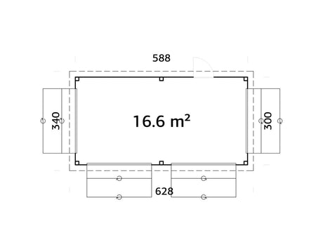 Lenna 16.6m2 Set 312 (5.88x3m) Lamekatuse ja nelja luugiga kiosk