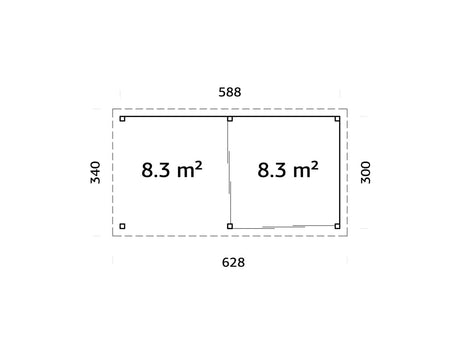 Lenna 16.6m2  Set 405/705 (5.88x3m) Kahe lükandukse ja varikatusega paviljon