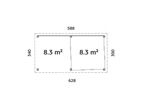 Lenna 16.6m2  Set 406/706 (5.88x3m) Kolme lükandukse ja varikatusega paviljon