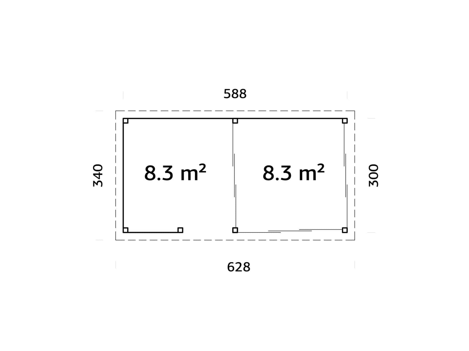 Lenna 16.6 Set 408/708 (5.88x3m) Kolme lükandukse ja väliköögiga paviljon