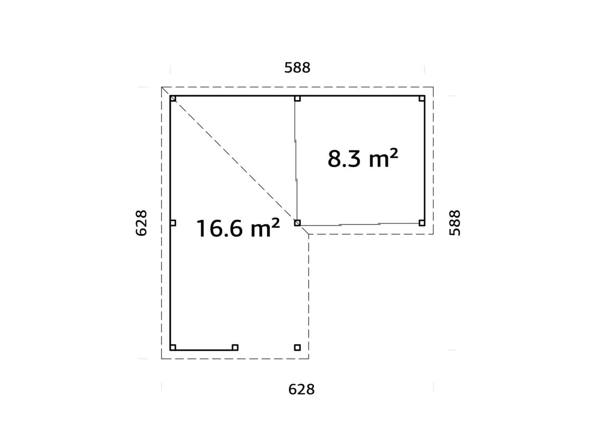 Lenna 24.9m2 Set 409/709 (5.88x5.88m) L-kujuline lamekatusega kahe lükanduksega paviljon väliköögi osaga