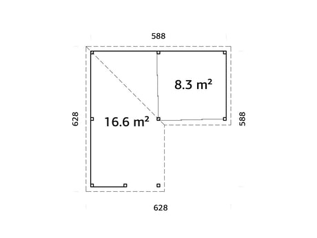 Lenna 24.9m2 Set 409/709 (5.88x5.88m) L-kujuline lamekatusega kahe lükanduksega paviljon väliköögi osaga