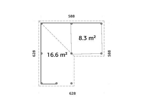 Lenna 24.9m2 Set 410/710 (5.88x5.88m) L-kujuline lamekatusega kolme lükanduksega paviljon väliköögi osaga