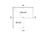 Lenna 24.9m2 Set 414/714 (5.88x5.88m) L-kujuline lamekatusega kolme lükandukse ja võreseinaga paviljon