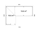 Lenna 33.2m2 Set 420/720 (8.76x5.88m) L-kujuline lamekatuse, kolme lükandukse ja väliköögi osaga paviljon