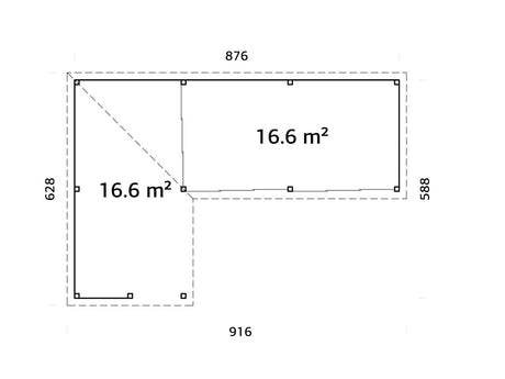 Lenna 33.2m2 Set 420/720 (8.76x5.88m) L-kujuline lamekatuse, kolme lükandukse ja väliköögi osaga paviljon