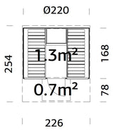 Anita 1.3+0.7m2 (2.2x2.5m | 42mm) Klaasseinaga torusaun