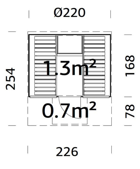 Anita 1.3+0.7m2 (2.2x2.5m | 42mm) Klaasseinaga torusaun