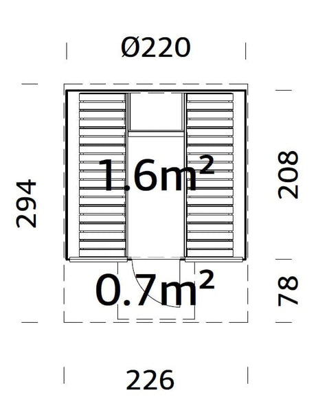 Anita 1.6+0.7m2 (2.2x2.9m | 42mm) Klaasseinaga torusaun
