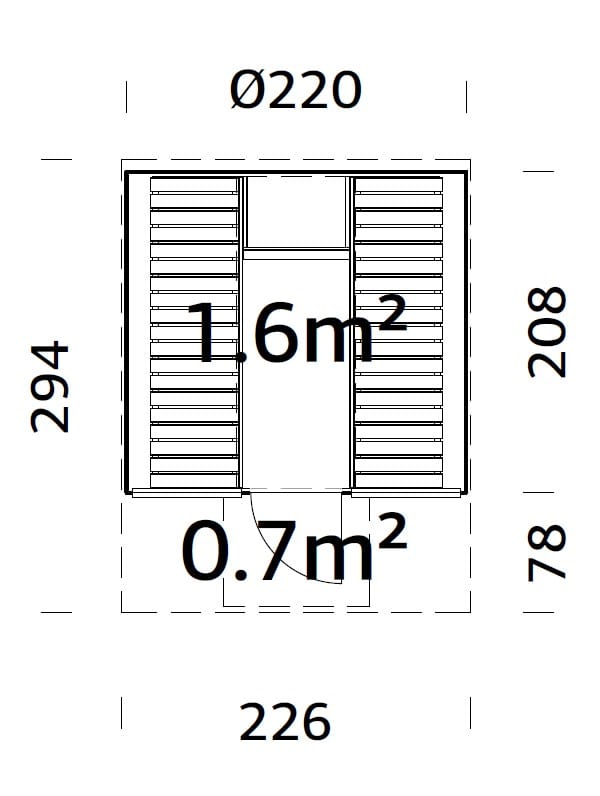 Anita 1.6+0.7m2 (2.2x2.9m | 42mm) Klaasseinaga torusaun