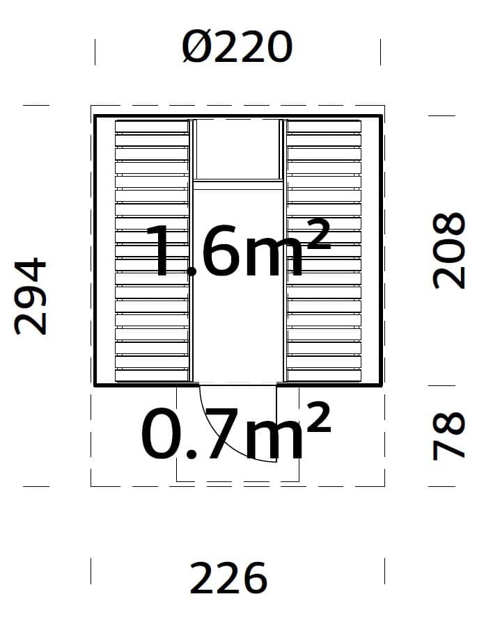 Anita 1.6+0.7m2 (2.2x2.9m | 42mm) Torusaun