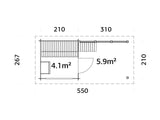 Sanna 4.1+5.9m2 (4.9x2.1m | 44mm) Kompaktne saunamajake varikatusega