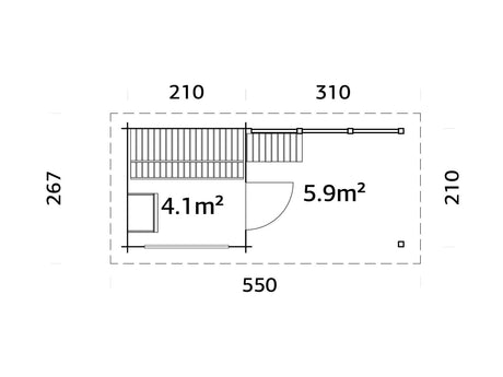 Sanna 4.1+5.9m2 (4.9x2.1m | 44mm) Kompaktne saunamajake varikatusega