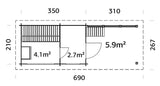 Sanna 6.8+5.9m2 (6.3x2.1m | 44mm) Modernne freesprussist saunamajake riietusruumi ja varikatusega