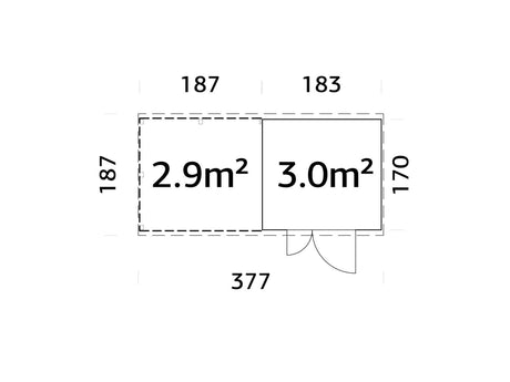 Leif 3+2.9m2 (3.7x1.7m | 16mm) Valmis seinaelementidest praktiline aiakuur varikatusega