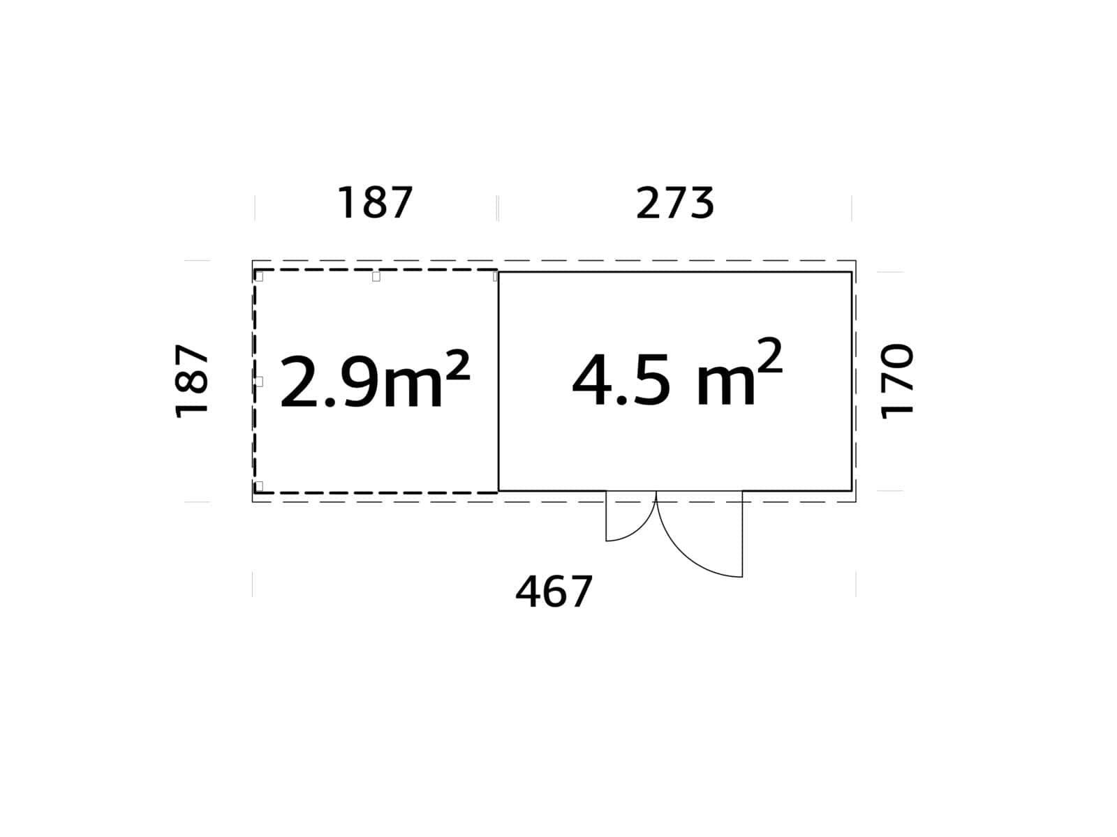 Leif 4.5+2.9m2 (4.6x1.7m | 16mm) Valmis seinaelementidest praktiline aiakuur varikatusega