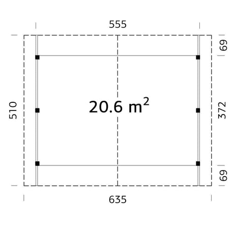 Robert 20.6 m2 (5.55x3.72m) Viilkatusega autovarjualune kahele autole