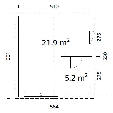 Roger 21.9+5.2m2 (5.1x5.5m | 44mm) Varjualusega freespruss-garaaž sektsioonuksega