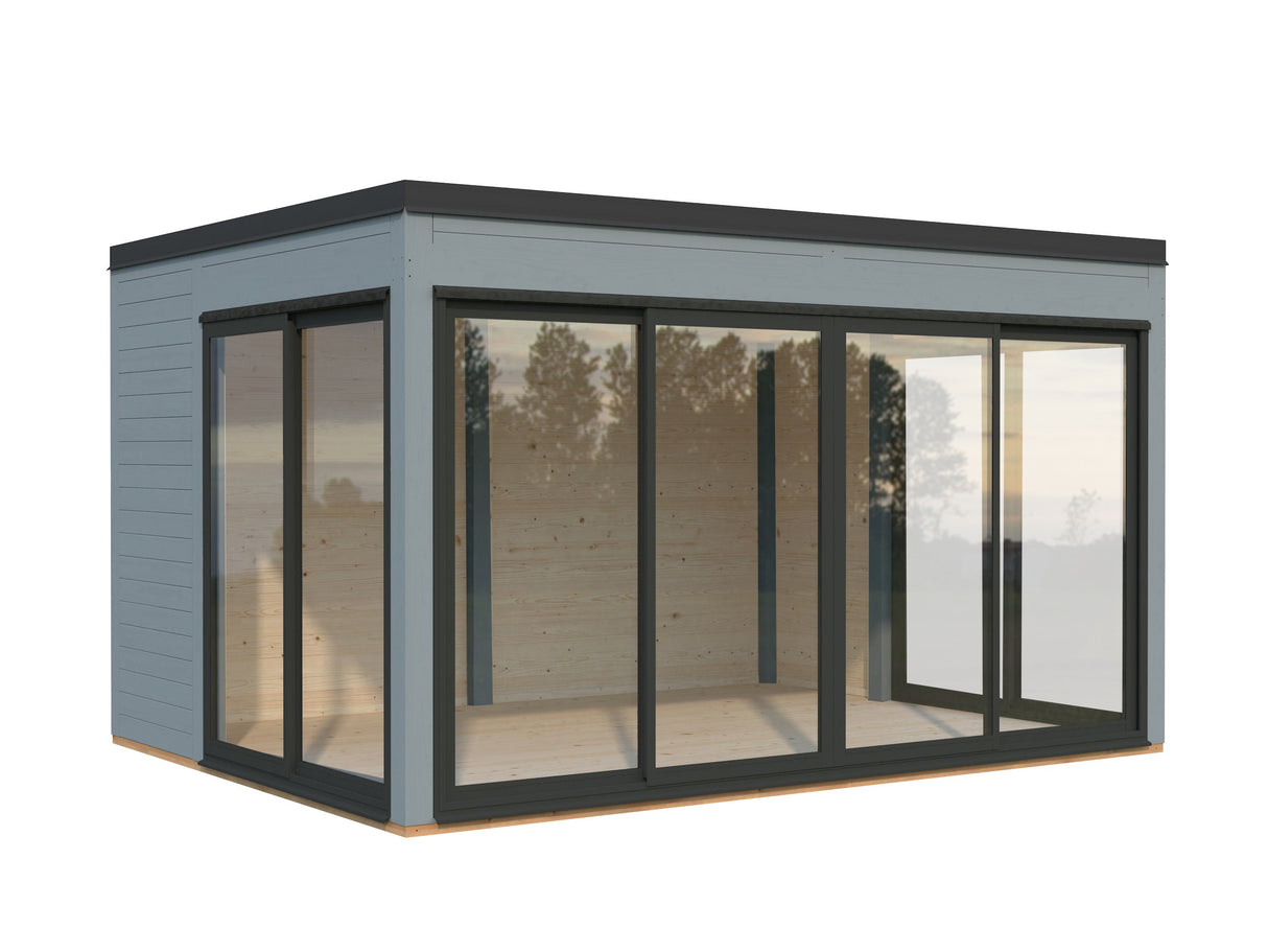 Serena 2 (4,2x3,2 m | 12,6 m² | 44 mm) Modernne klaaspaviljon aeda – alumiiniumuksed ja -aknad (ühekordne või topeltklaas)
