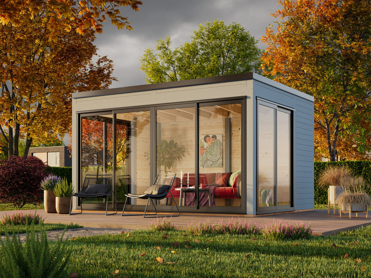 Serena 2 (4,2x3,2 m | 12,6 m² | 44 mm) Modernne klaaspaviljon aeda – alumiiniumuksed ja -aknad (ühekordne või topeltklaas)