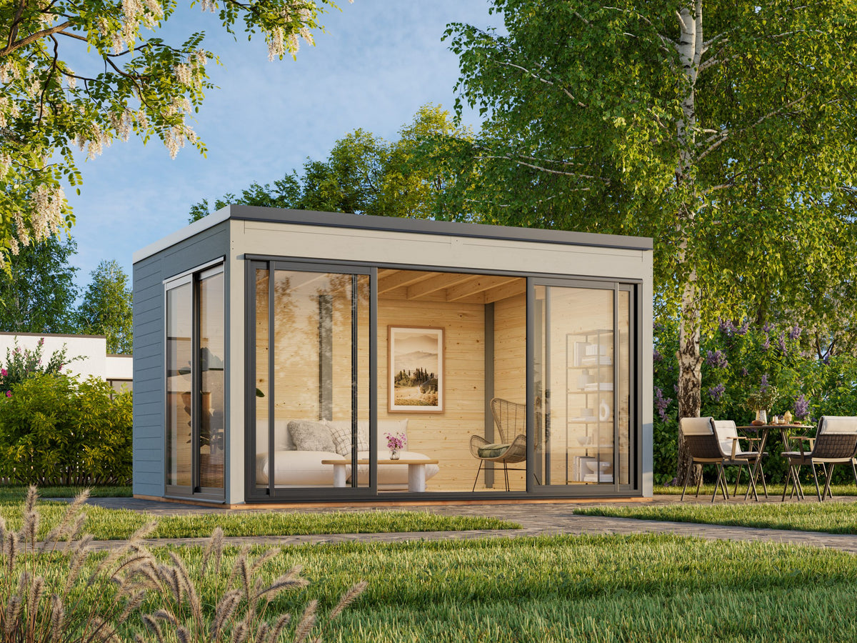 Serena 1 (4,2x3,2 m | 12,6 m² | 44 mm) Modernne klaaspaviljon aeda – alumiiniumuksed ja -aknad (ühekordne või topeltklaas)