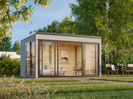 Serena 1 (4,2x3,2 m | 12,6 m² | 44 mm) Modernne klaaspaviljon aeda – alumiiniumuksed ja -aknad (ühekordne või topeltklaas)
