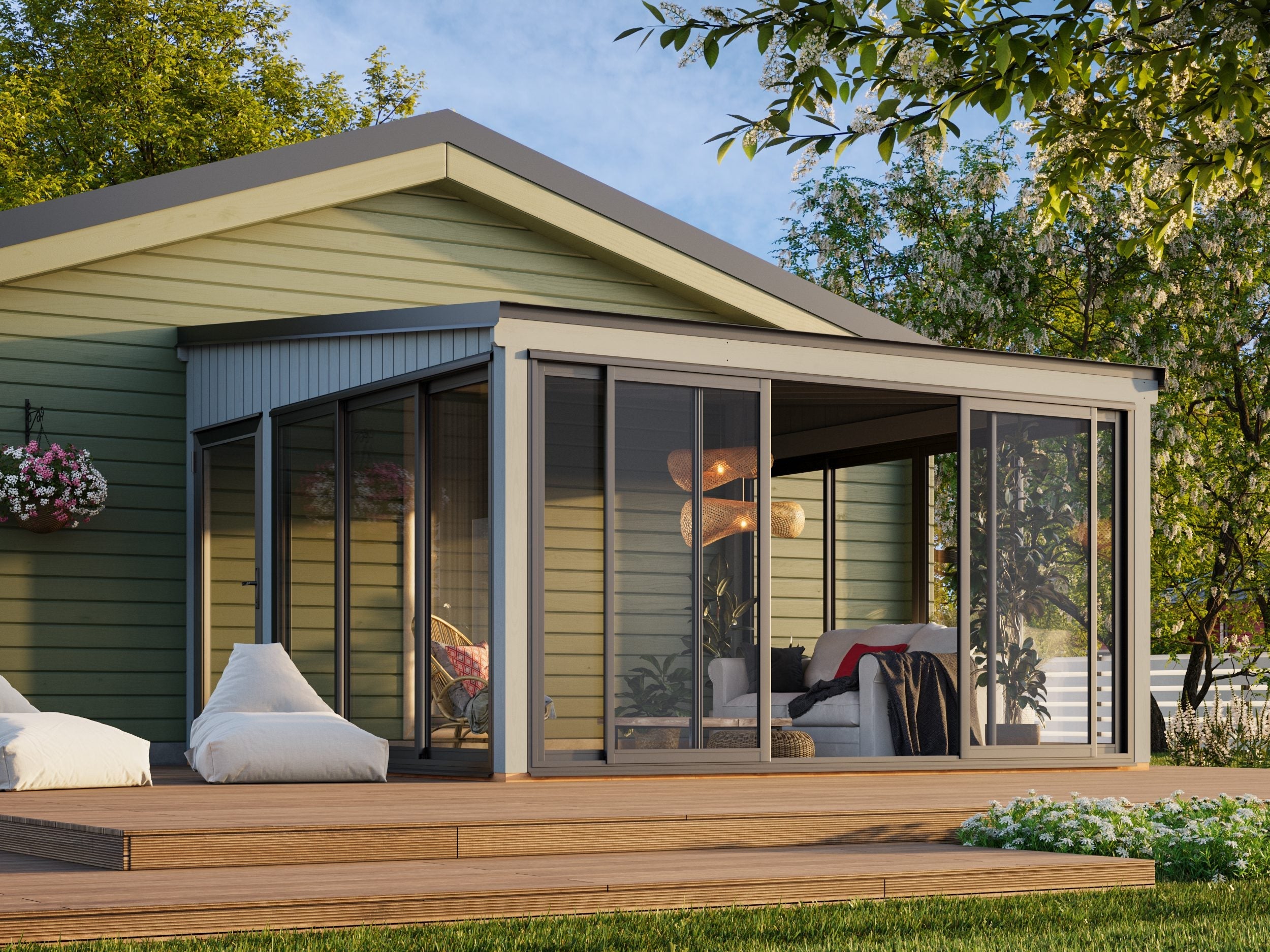 Lumi 16,6 m² (4,2x4,2 m | 120x120 mm) Seinale kinnituv puidust ja klaasist paviljon aeda