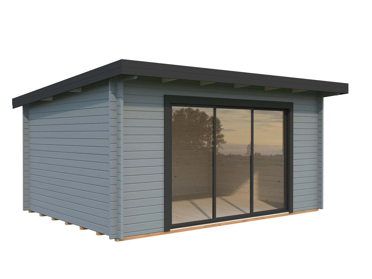 Lea 14.2m2 (4.5x3.3m | 44mm) Kaldkatusega freespruss-aiamaja lükandustega