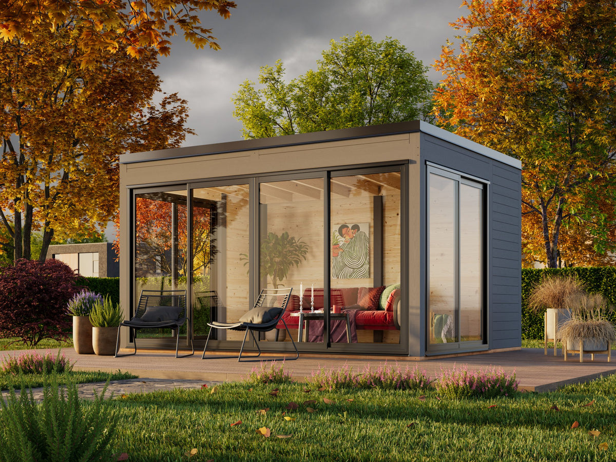 Serena 2 (4,2x3,2 m | 12,6 m² | 44 mm) Modernne klaaspaviljon aeda – alumiiniumuksed ja -aknad (ühekordne või topeltklaas)