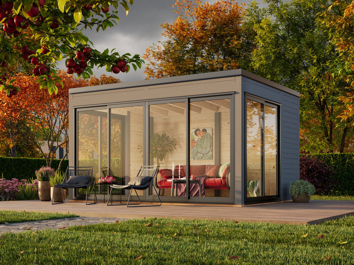 Serena 2 (4,2x3,2 m | 12,6 m² | 44 mm) Modernne klaaspaviljon aeda – alumiiniumuksed ja -aknad (ühekordne või topeltklaas)
