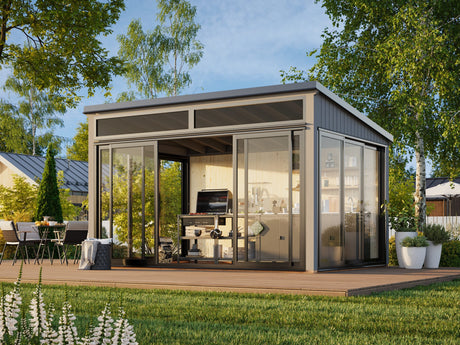 Saga 11,6 m² (4,2x3 m | 120x120 mm) Kompaktne eraldiseisev klaasaed või suvetuba aeda