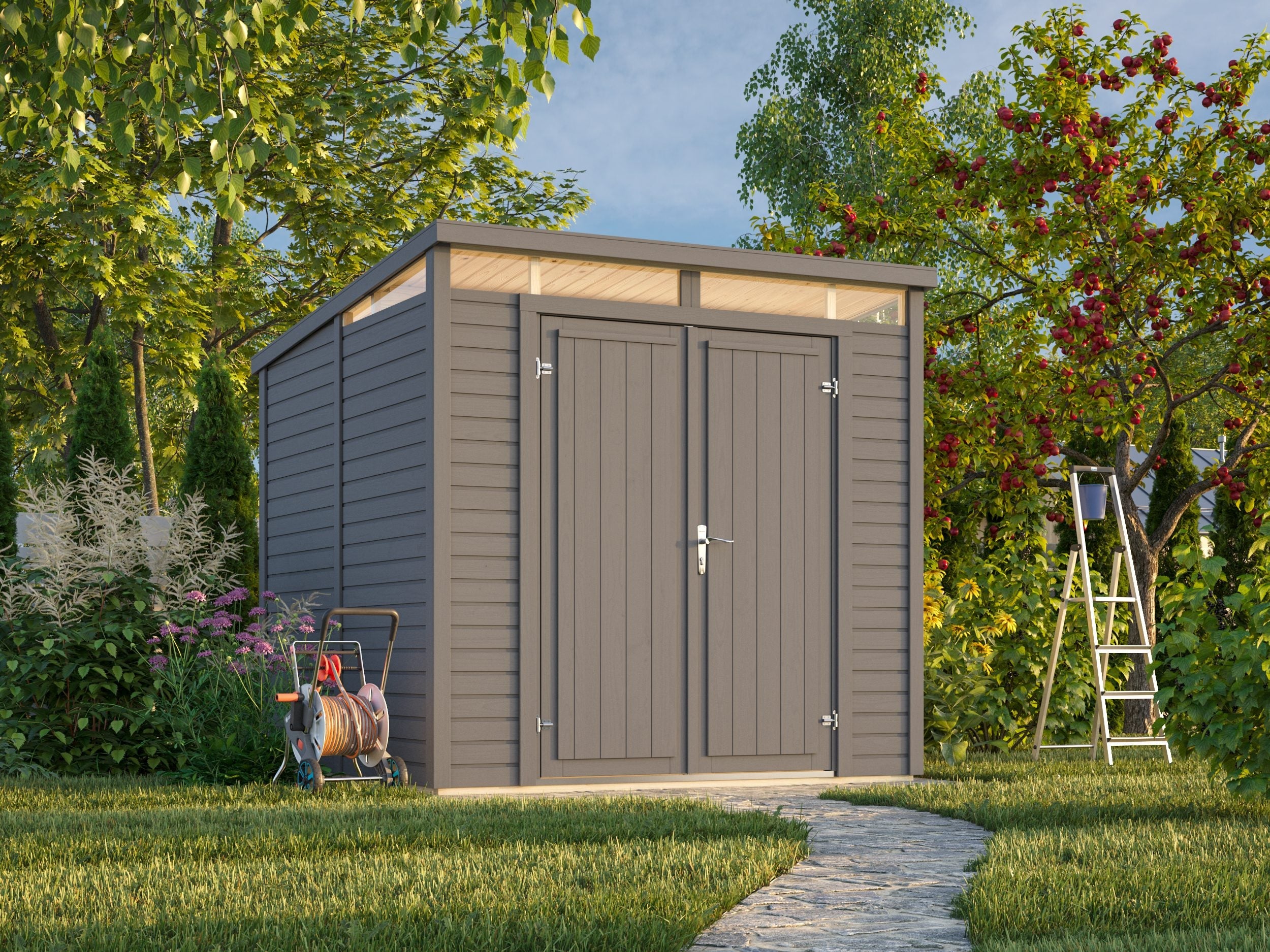 Elias 4,9 m² (2,2x2,3 m | 16 mm) Kompaktne puidust laokuur ülemiste akendega