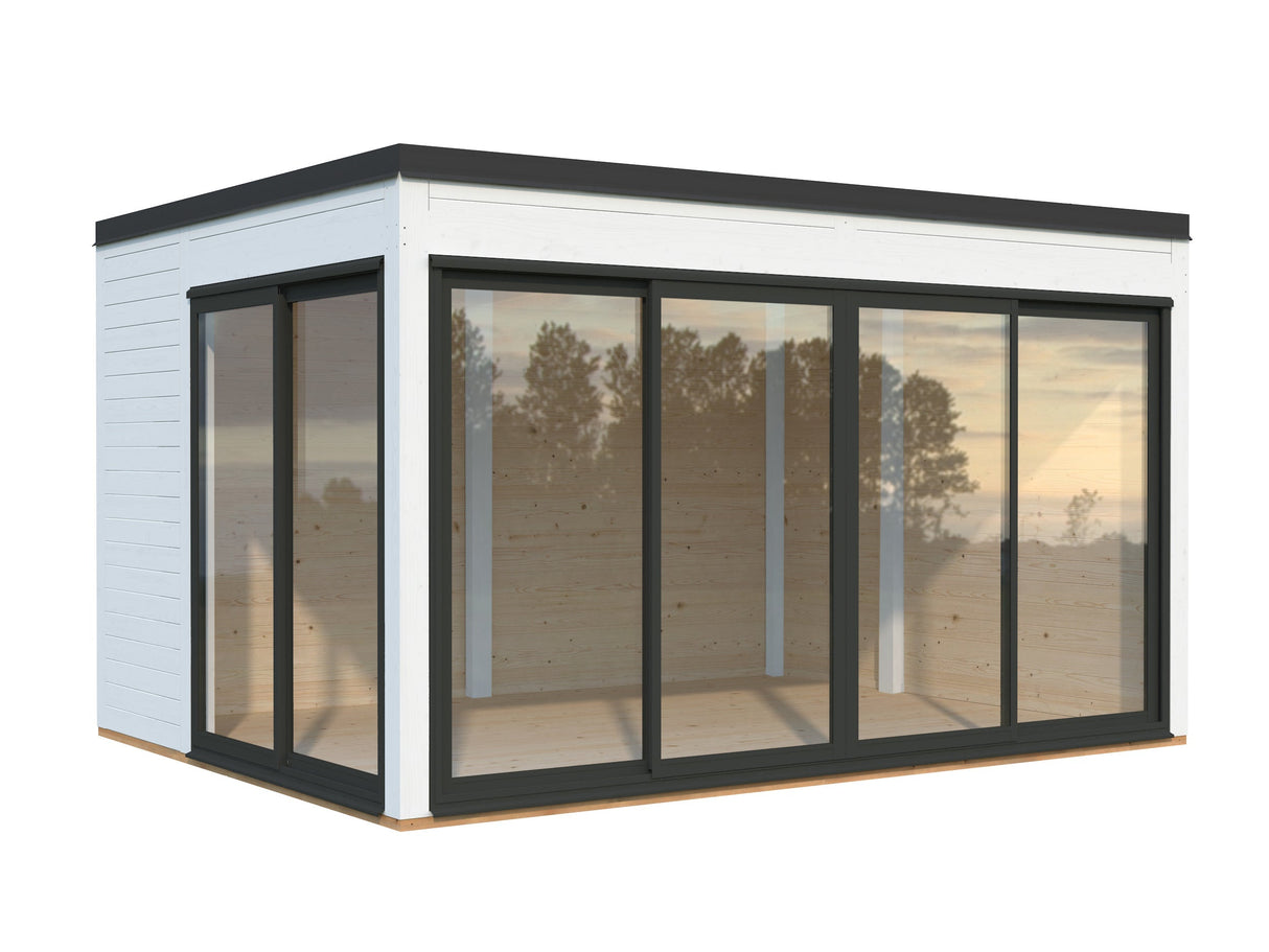 Serena 1 (4,2x3,2 m | 12,6 m² | 44 mm) Modernne klaaspaviljon aeda – alumiiniumuksed ja -aknad (ühekordne või topeltklaas)
