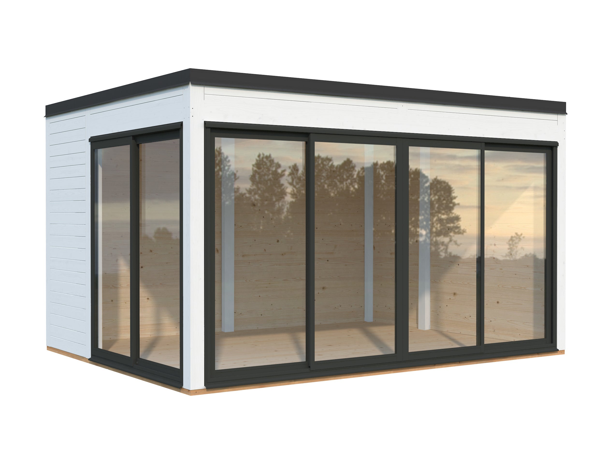Serena 1 (4,2x3,2 m | 12,6 m² | 44 mm) Modernne klaaspaviljon aeda – alumiiniumuksed ja -aknad (ühekordne või topeltklaas)