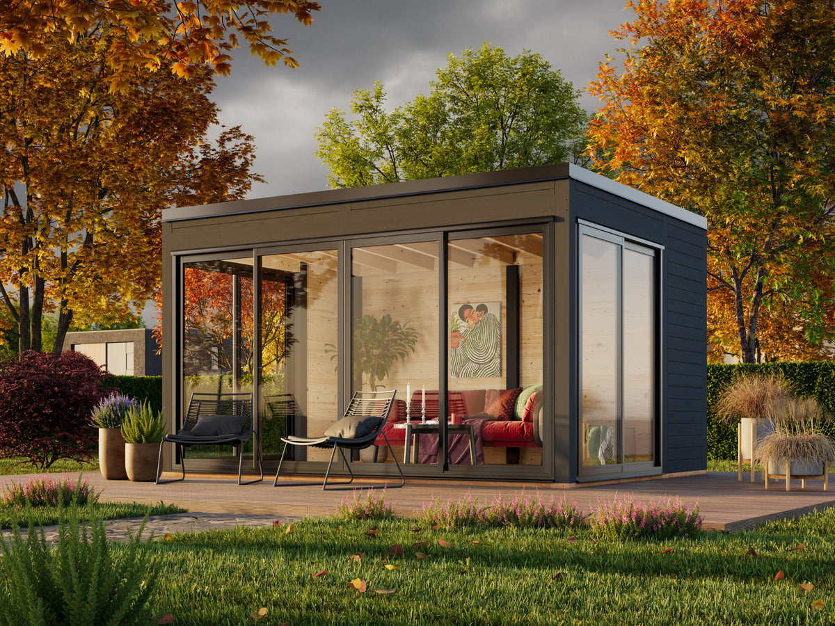 Serena 2 (4,2x3,2 m | 12,6 m² | 44 mm) Modernne klaaspaviljon aeda – alumiiniumuksed ja -aknad (ühekordne või topeltklaas)