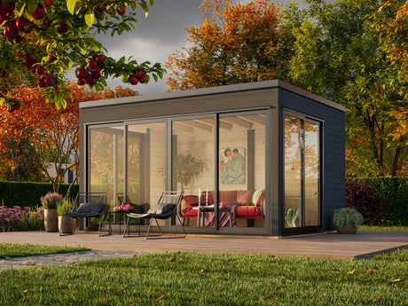 Serena 2 (4,2x3,2 m | 12,6 m² | 44 mm) Modernne klaaspaviljon aeda – alumiiniumuksed ja -aknad (ühekordne või topeltklaas)